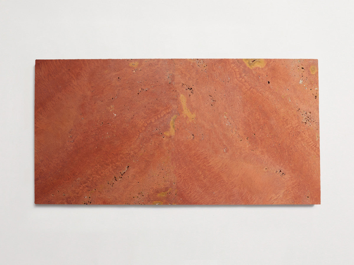 Lapidary stone tile 24 x 12 Red Travertine Honed.