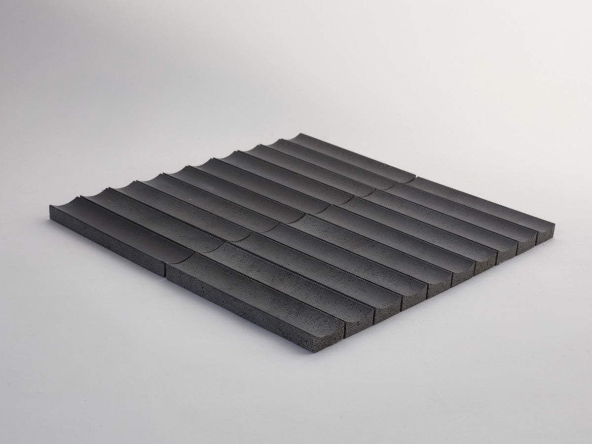 Lapidary mosaic fluted tile sheet warm black 6 x 1.25.