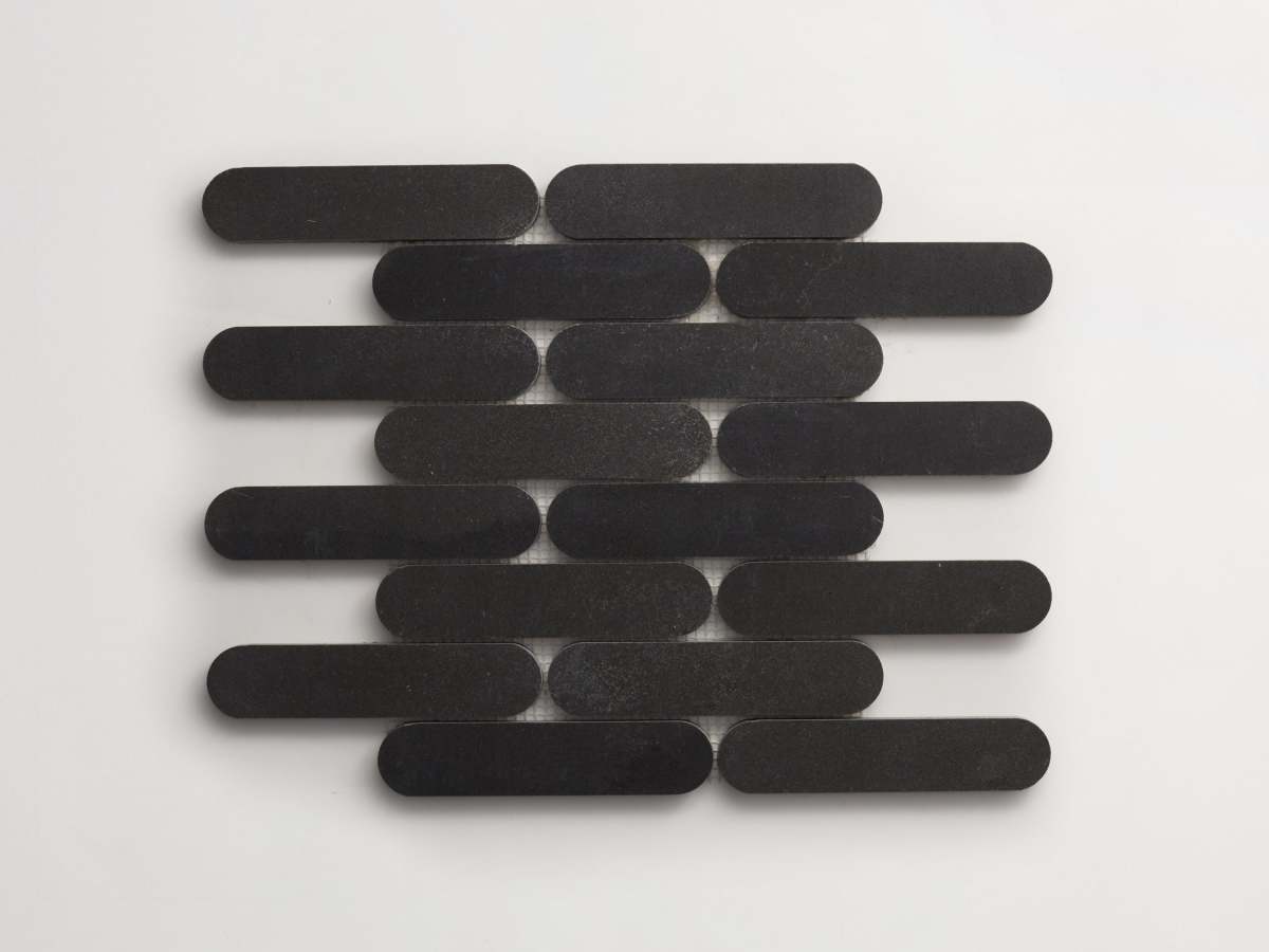 Lapidary mosaic oval tile sheet warm black 6 x 1.2375.