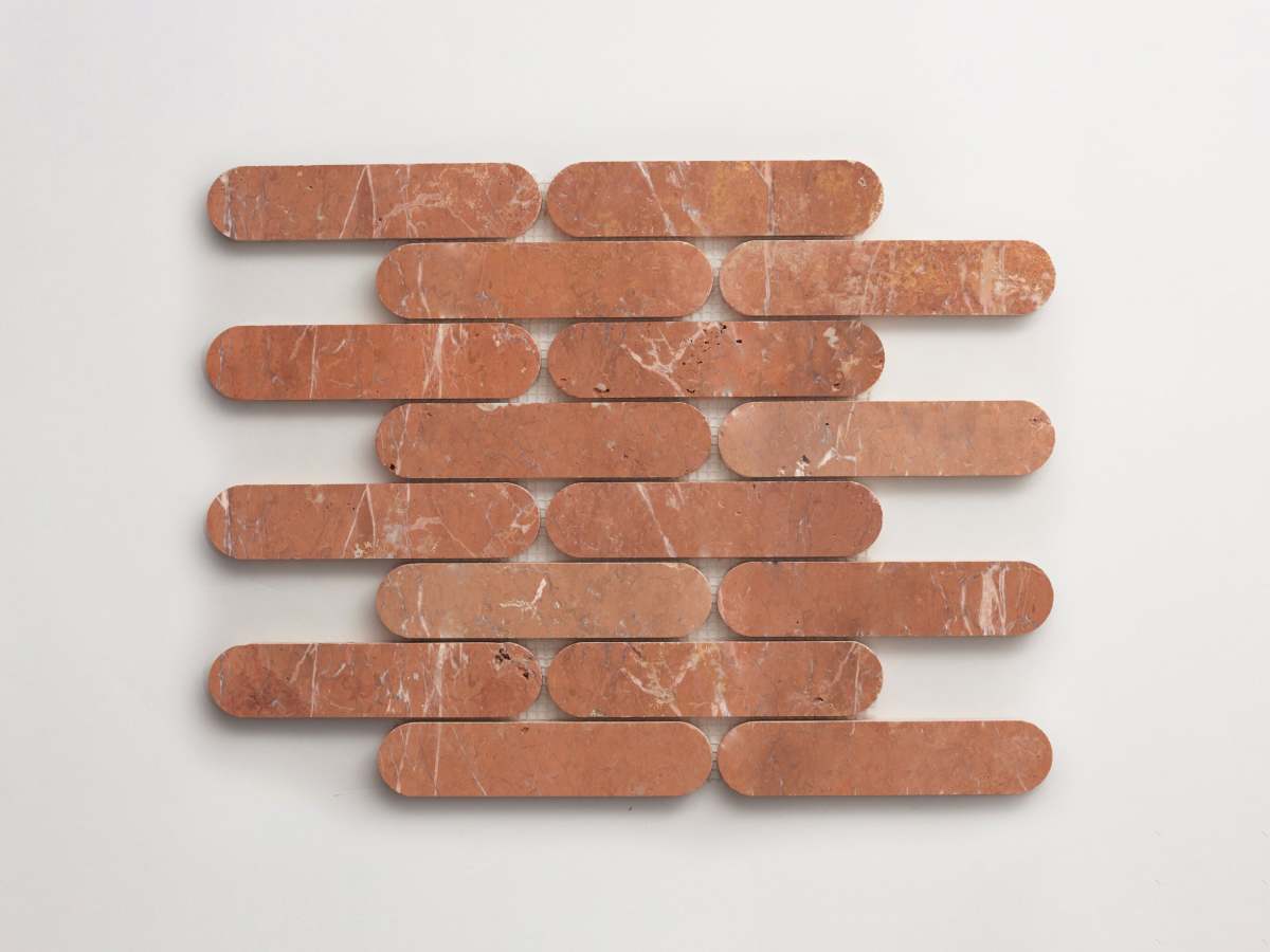 Oval tile mosaic rojo alicante marble lapidary.