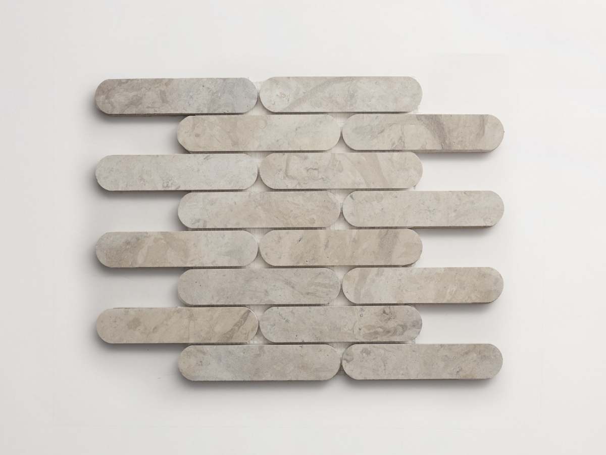 Lapidary oval mosaic tile sheet alpaca grey 6 x 1.375.