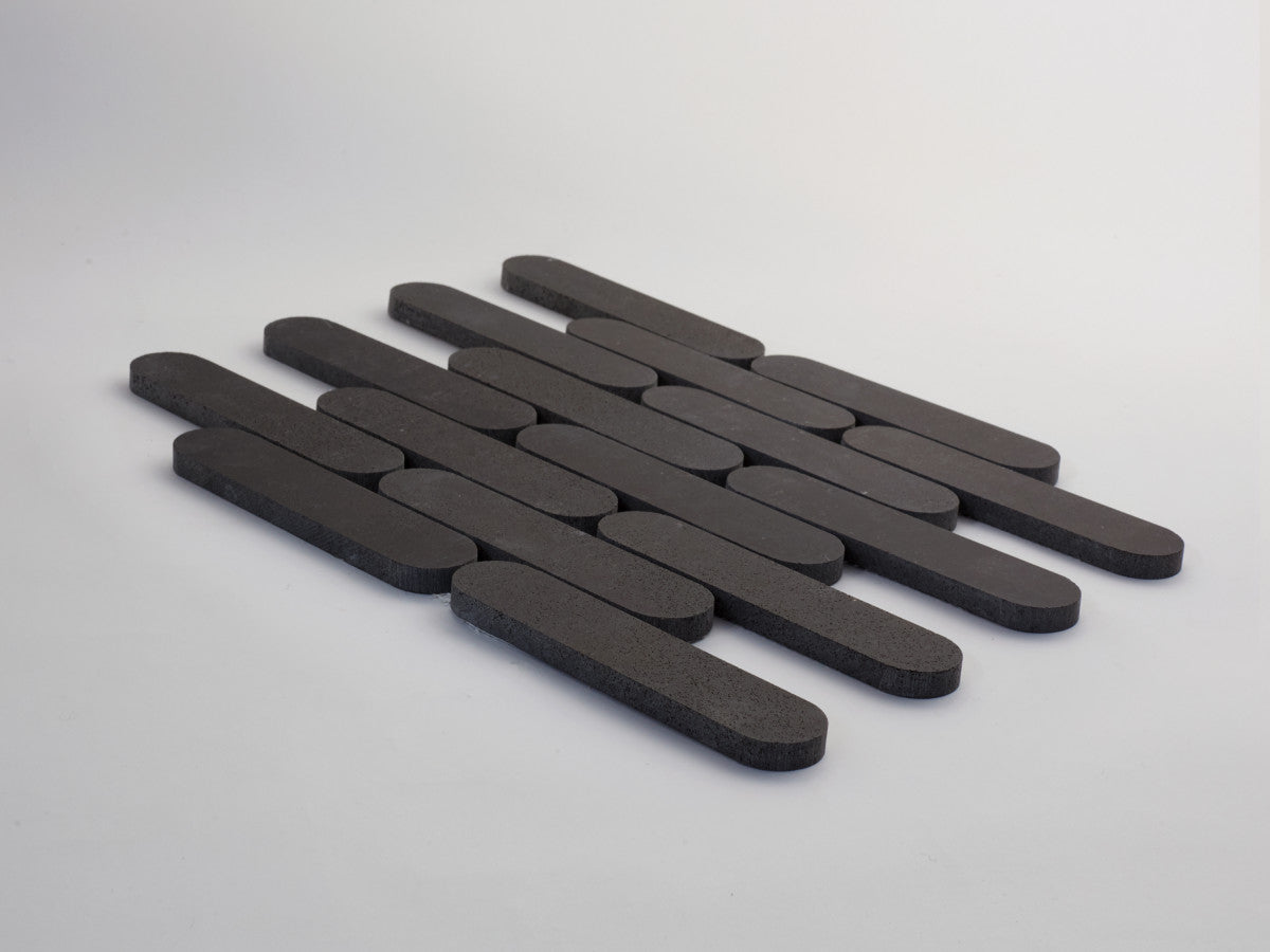 Lapidary mosaic oval tile sheet warm black 6 x 1.2375.