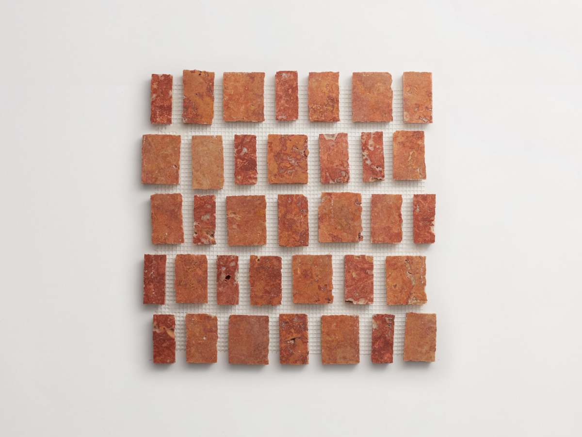 Red travertine rough cut mosaic tile lapidary tile.