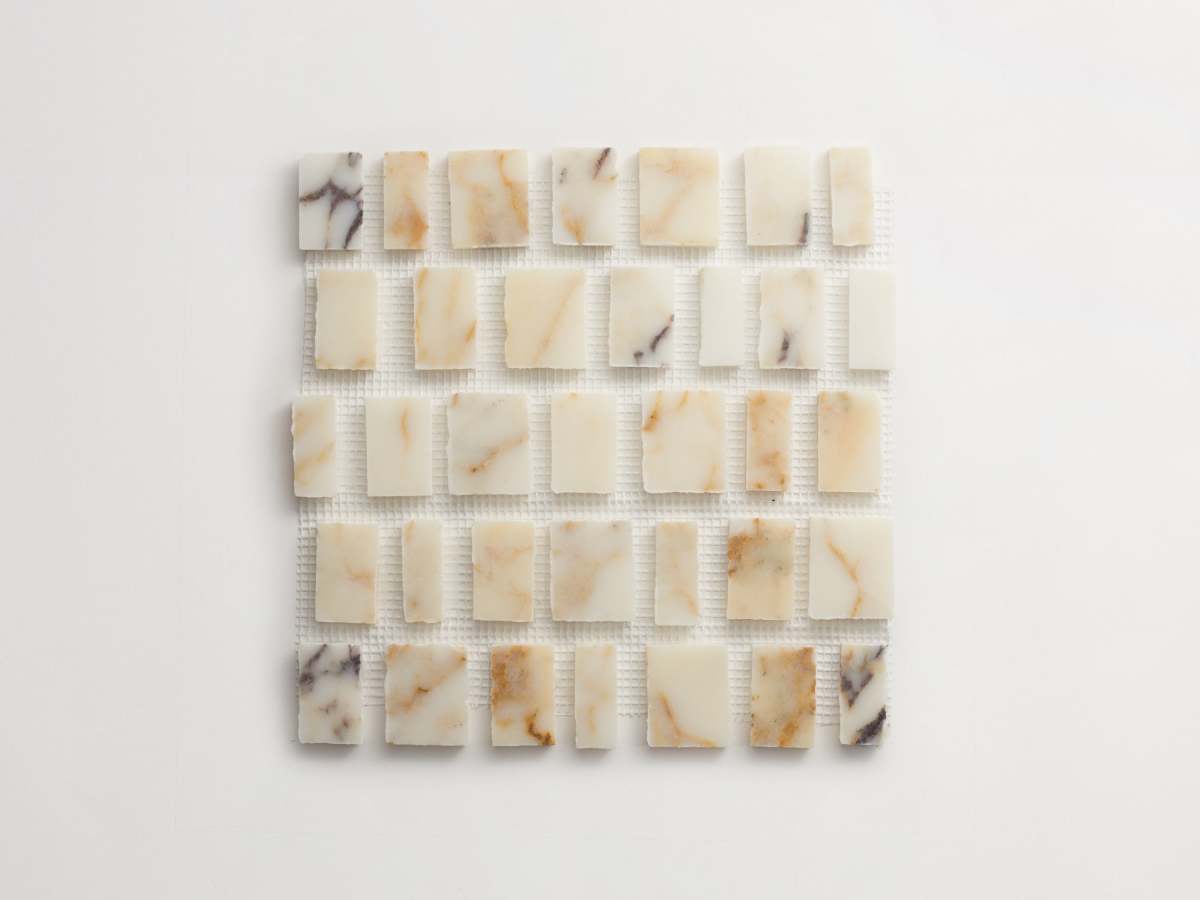 Calacatta viola marble mosaic tile large joint.