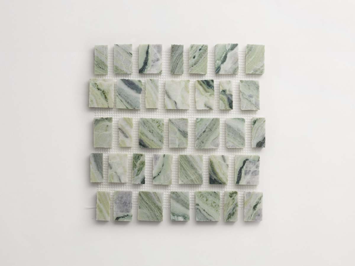 Green marble mosaic tile large joint lapidary tile.
