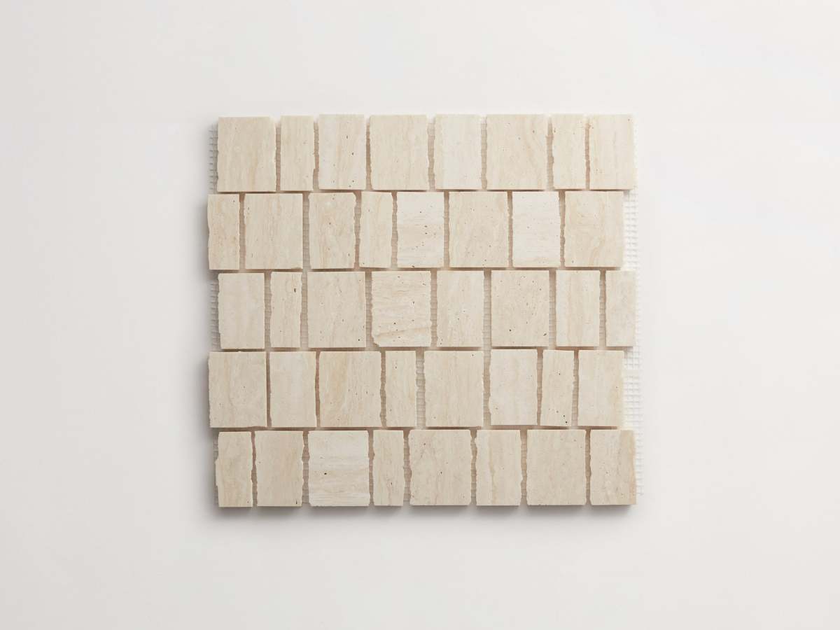 Travertine stone mosaic tile rough cut lapidary.