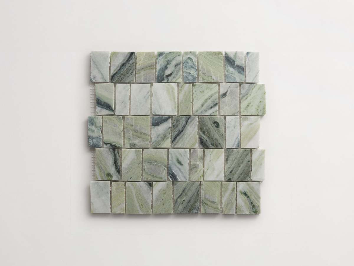 Green mosaic tile marble rough cut lapidary tile.