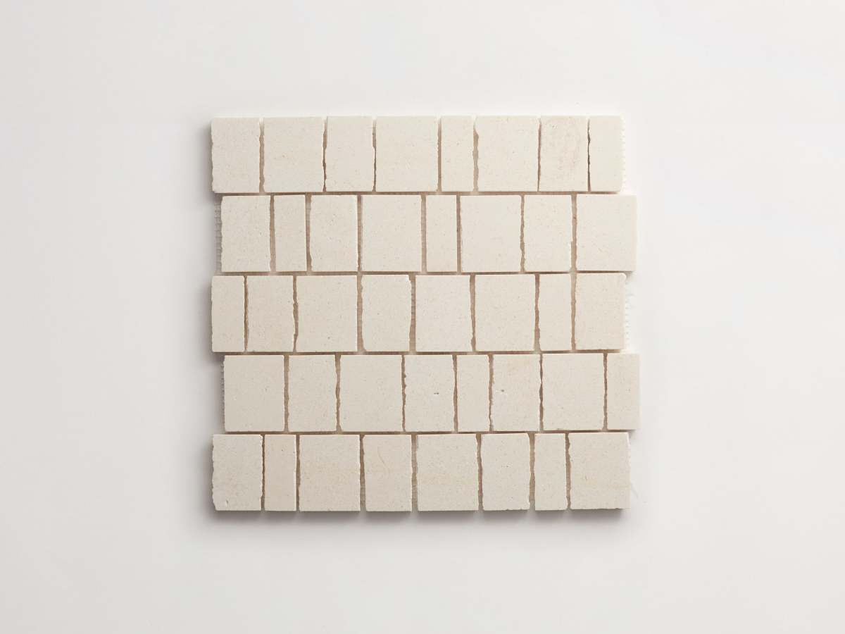 Limestone tile white mosaic rough cut lapidary.