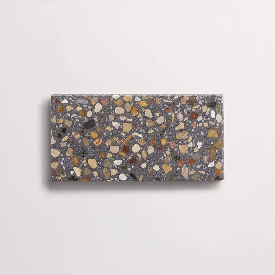 forage terrazzo | split field tile | honed | charcoal | sample ~ 3"x6"x½"