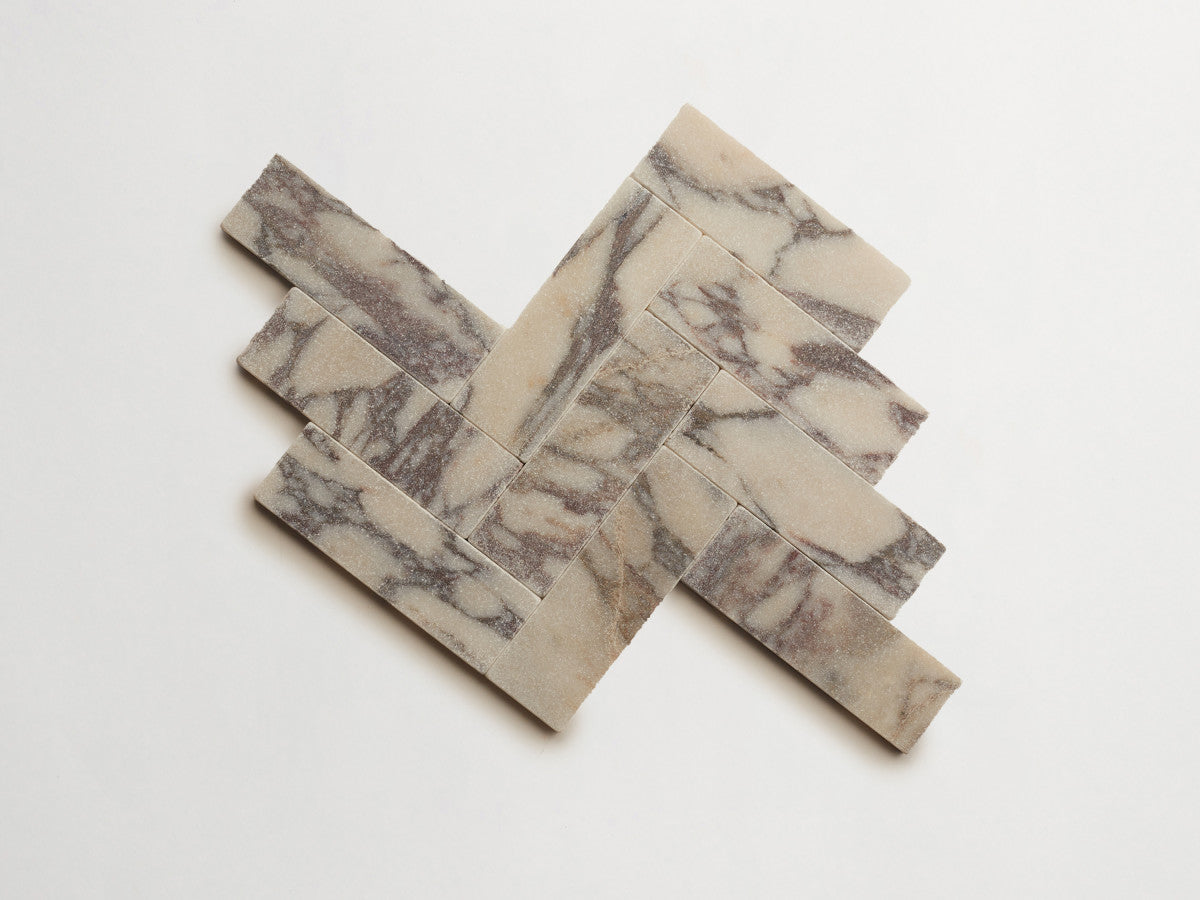 Lapidary stone tile 6 x 2 Calacatta Viola White Tumbled.