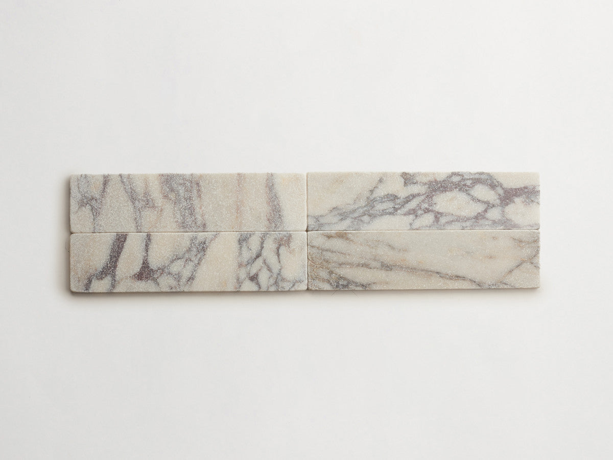 Lapidary stone tile 12 x 3 Calacatta Viola White Tumbled.
