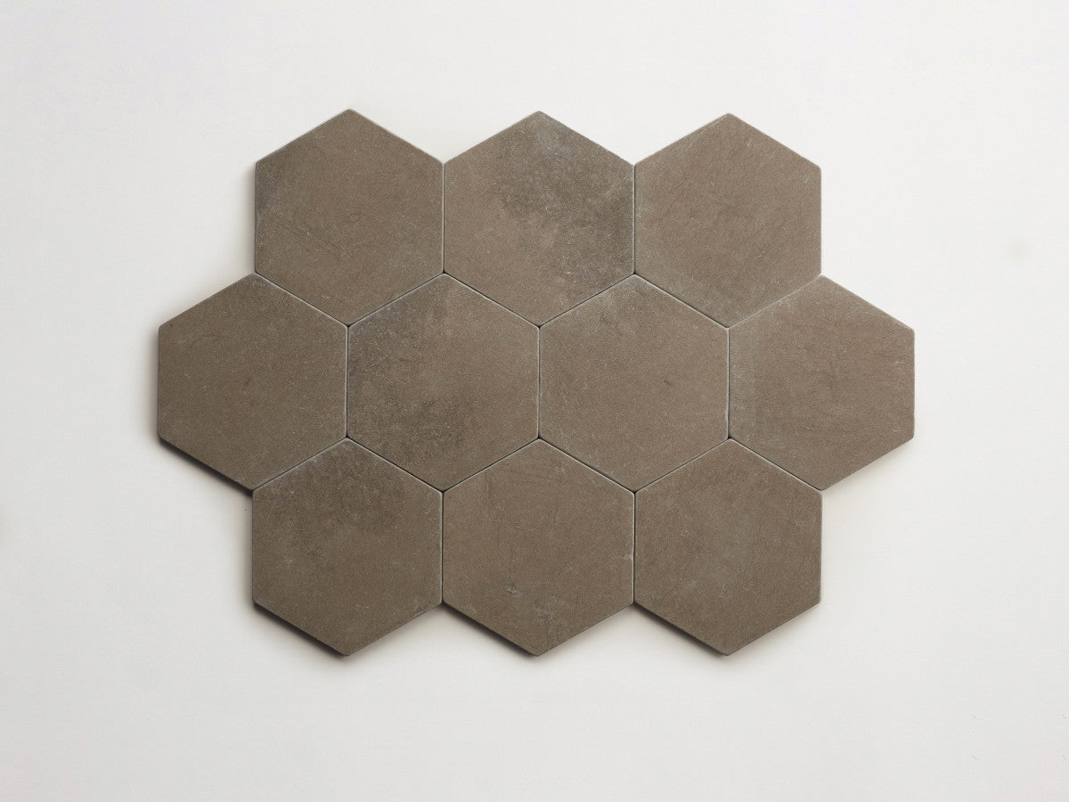 Lapidary stone tile 6¾ in. hex Cashmere Grey Tumbled.