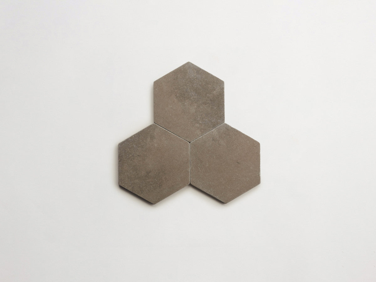 Lapidary stone tile 6¾ in. hex Cashmere Grey Tumbled.