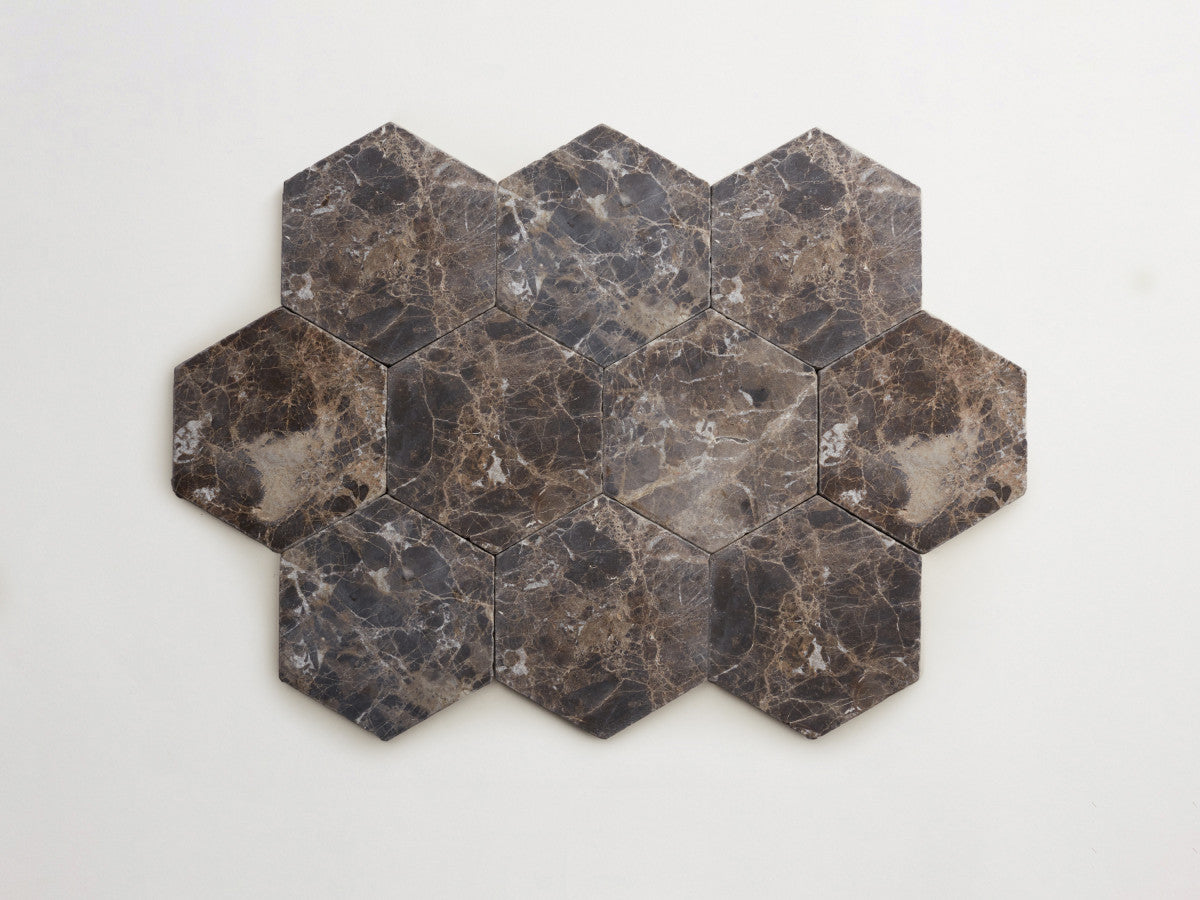 Lapidary stone tile 6¾ in. hex Brown Tumbled.