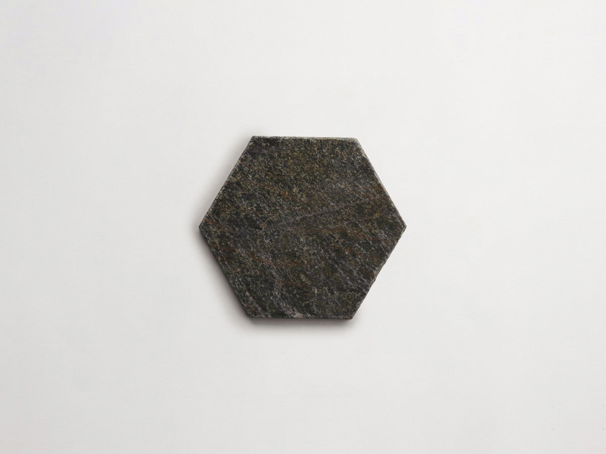 Lapidary stone tile 6¾ in. hex Galician Green Tumbled.