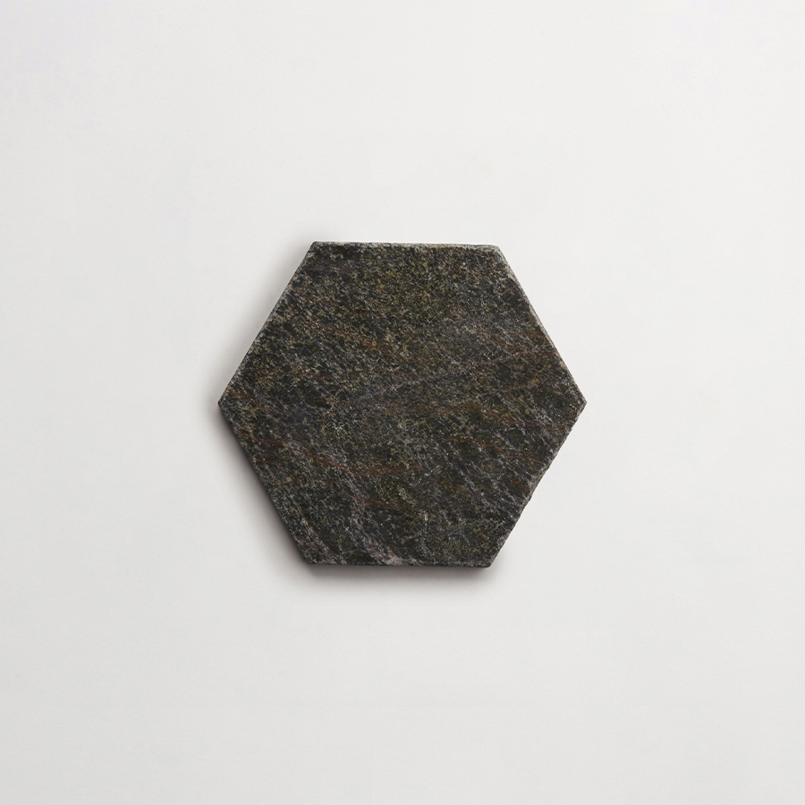 Lapidary stone tile 6¾ in. hex Galician Green Tumbled.