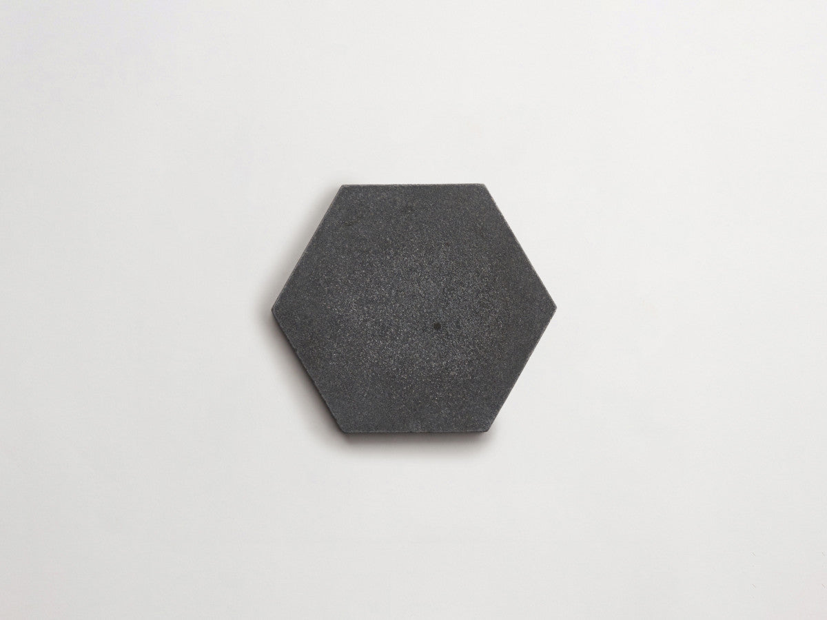 Lapidary stone tile 6¾ in. hex Warm Black Brown Tumbled.