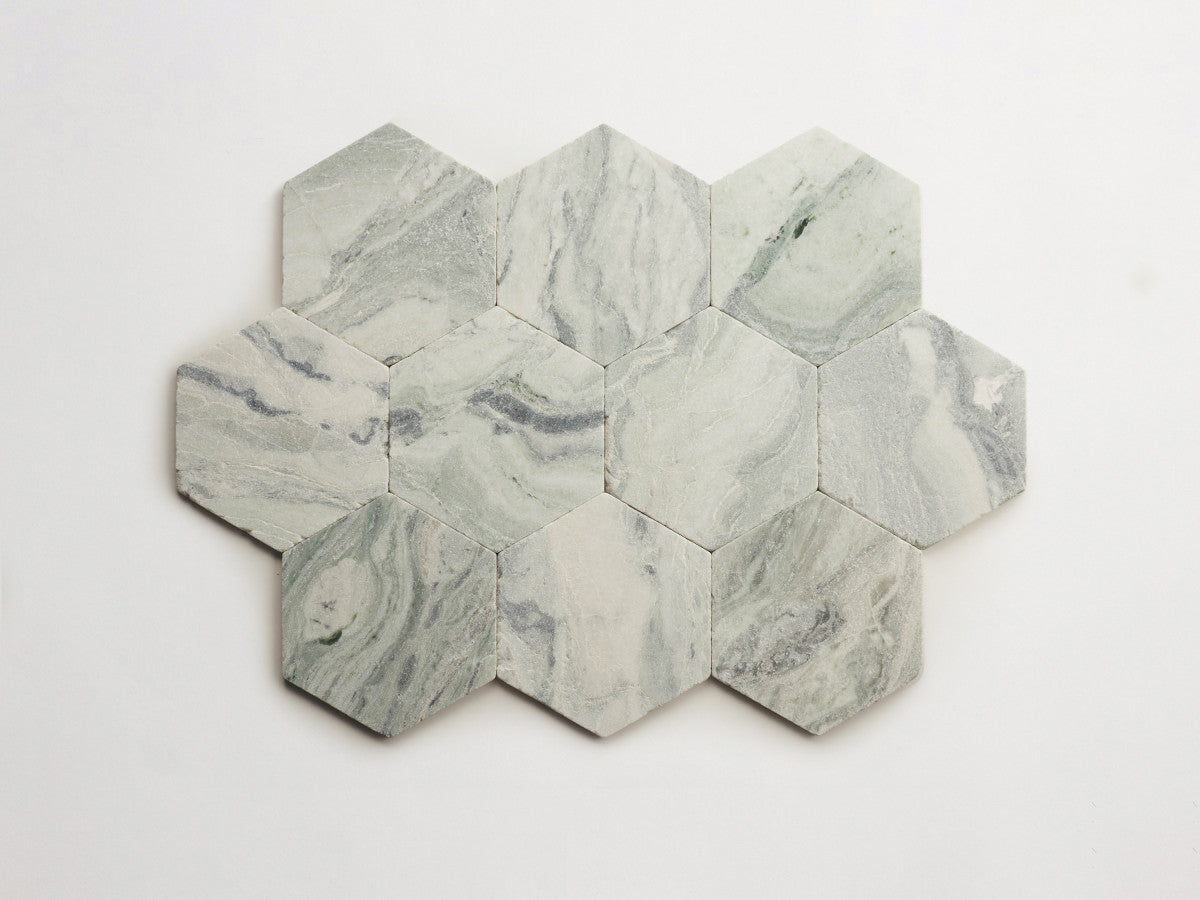 Lapidary stone tile 6¾ in. hex Jade Green Tumbled.