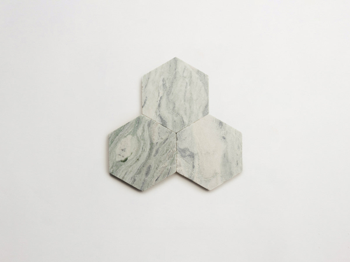 Lapidary stone tile 6¾ in. hex Jade Green Tumbled.