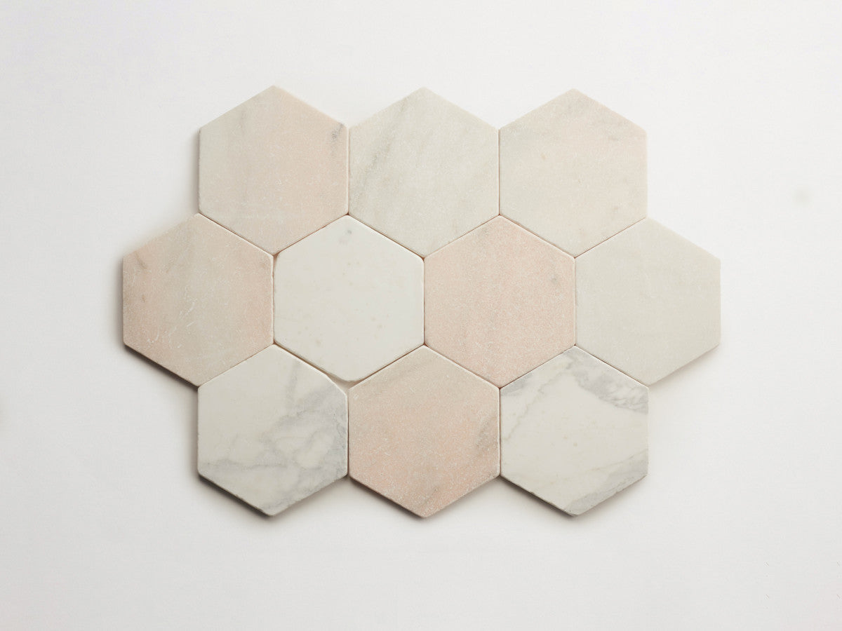 Lapidary stone tile 6¾ in. hex Pink/Grey Tumbled.