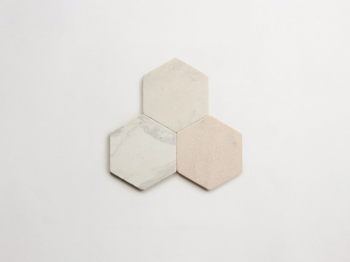Lapidary stone tile 6¾ in. hex Pink/Grey Tumbled.