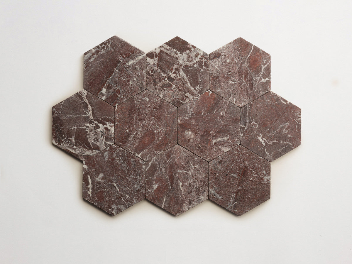 Lapidary stone tile 6¾ in. hex Red Tumbled.