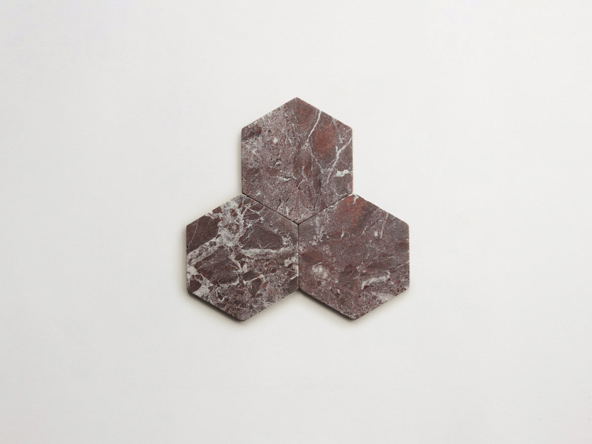 Lapidary stone tile 6¾ in. hex Red Tumbled.