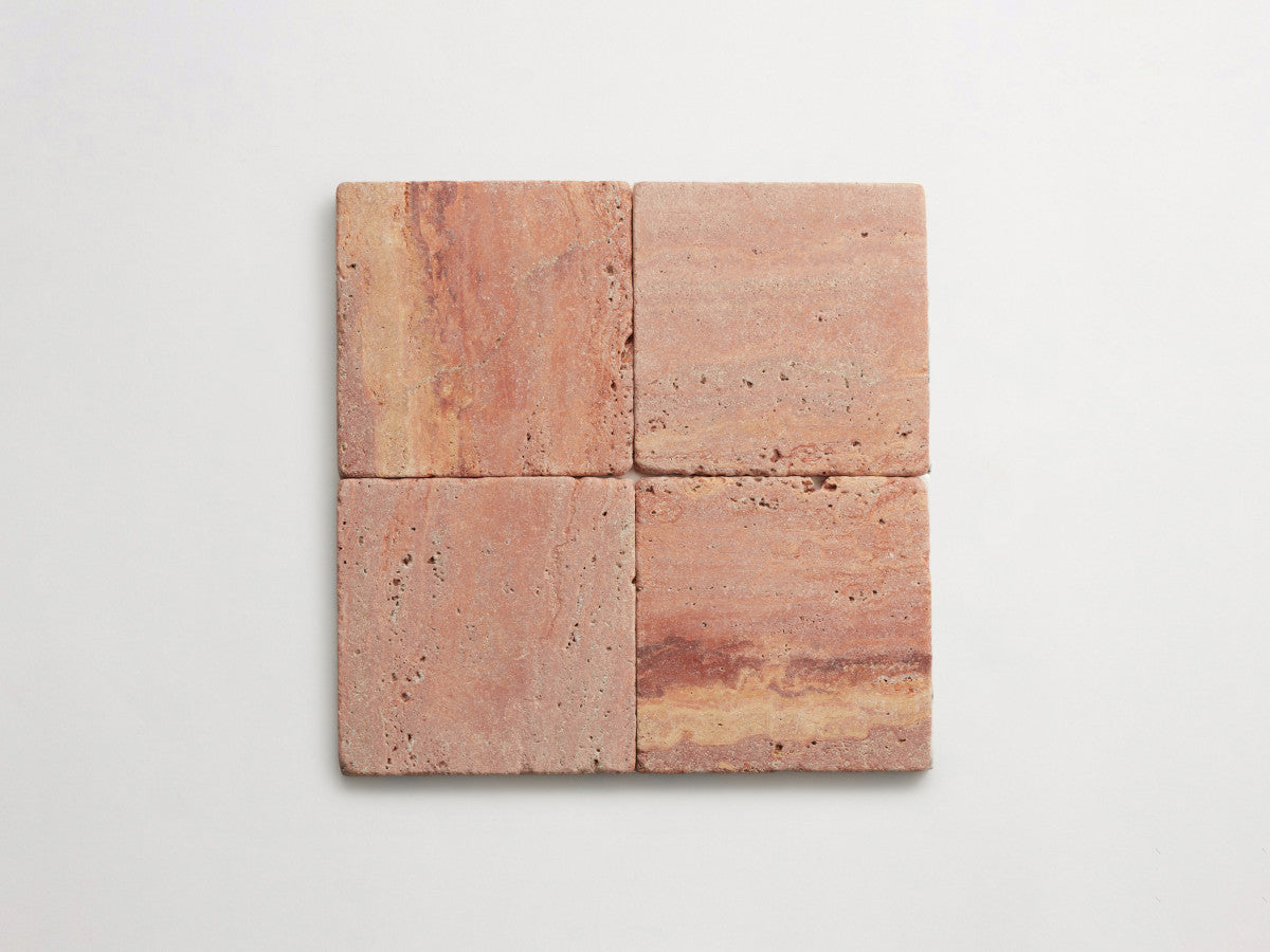 Lapidary stone tile 6 in. square Red Travertine Tumbled.