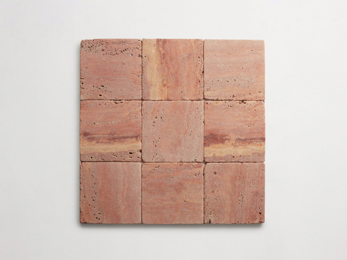 Lapidary stone tile 6 in. square Red Travertine Tumbled.