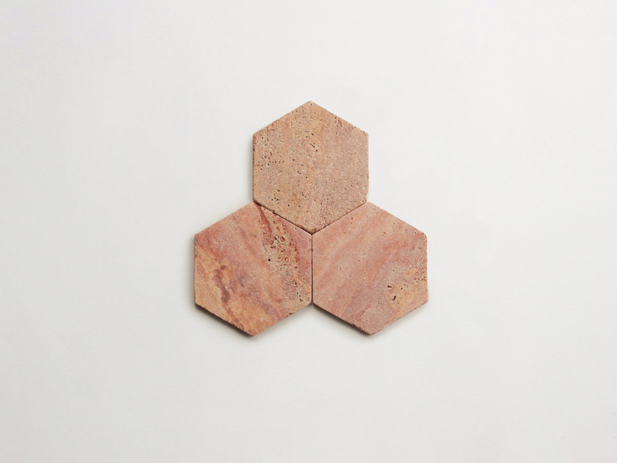 Lapidary stone tile | 6¾ in. hex | Red Travertine | Tumbled | clé