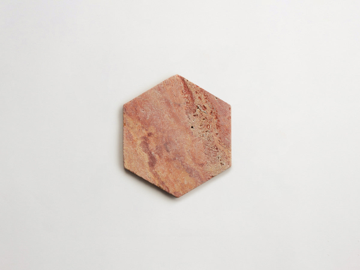 Lapidary stone tile 6¾ in. hex Red Travertine Tumbled.