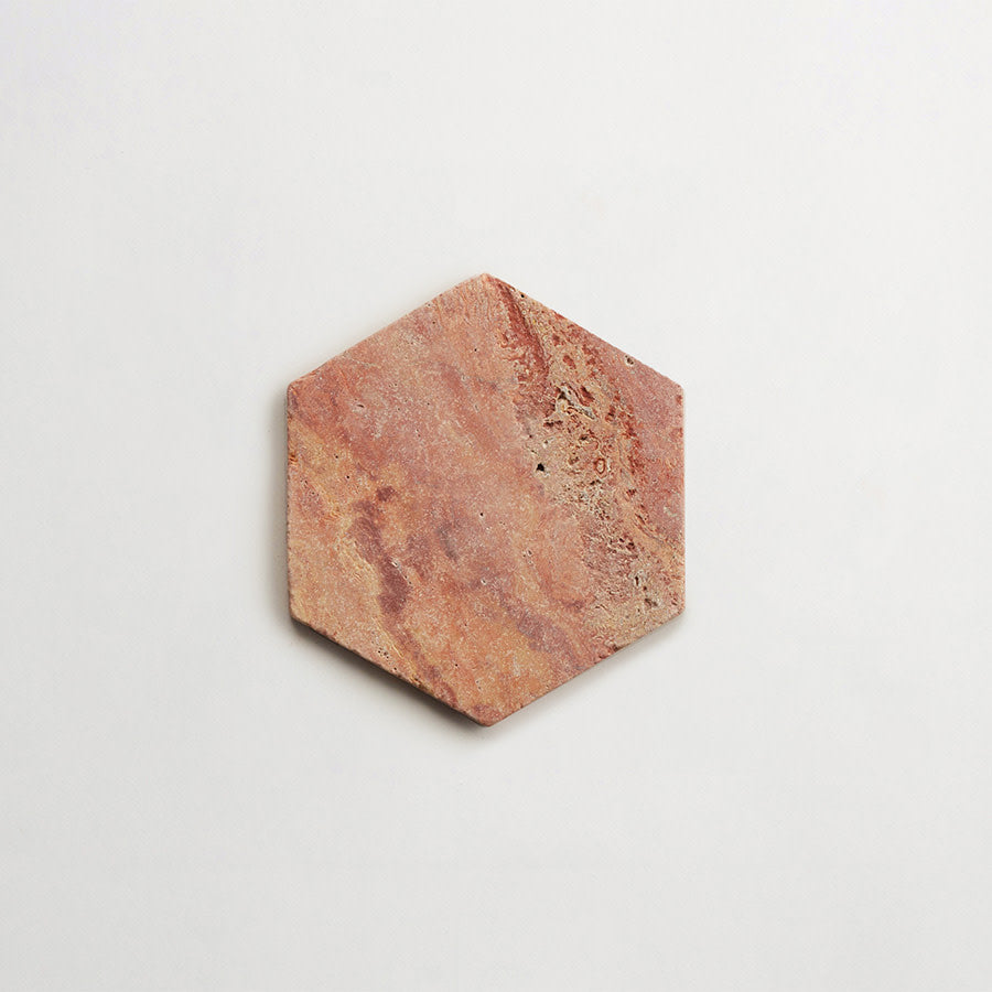 Lapidary stone tile 6¾ in. hex Red Travertine Tumbled.