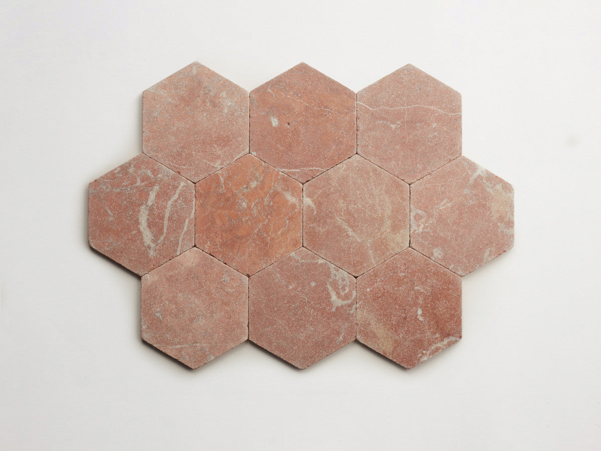 Lapidary stone tile 6¾ in. hex Alicante Red Tumbled.