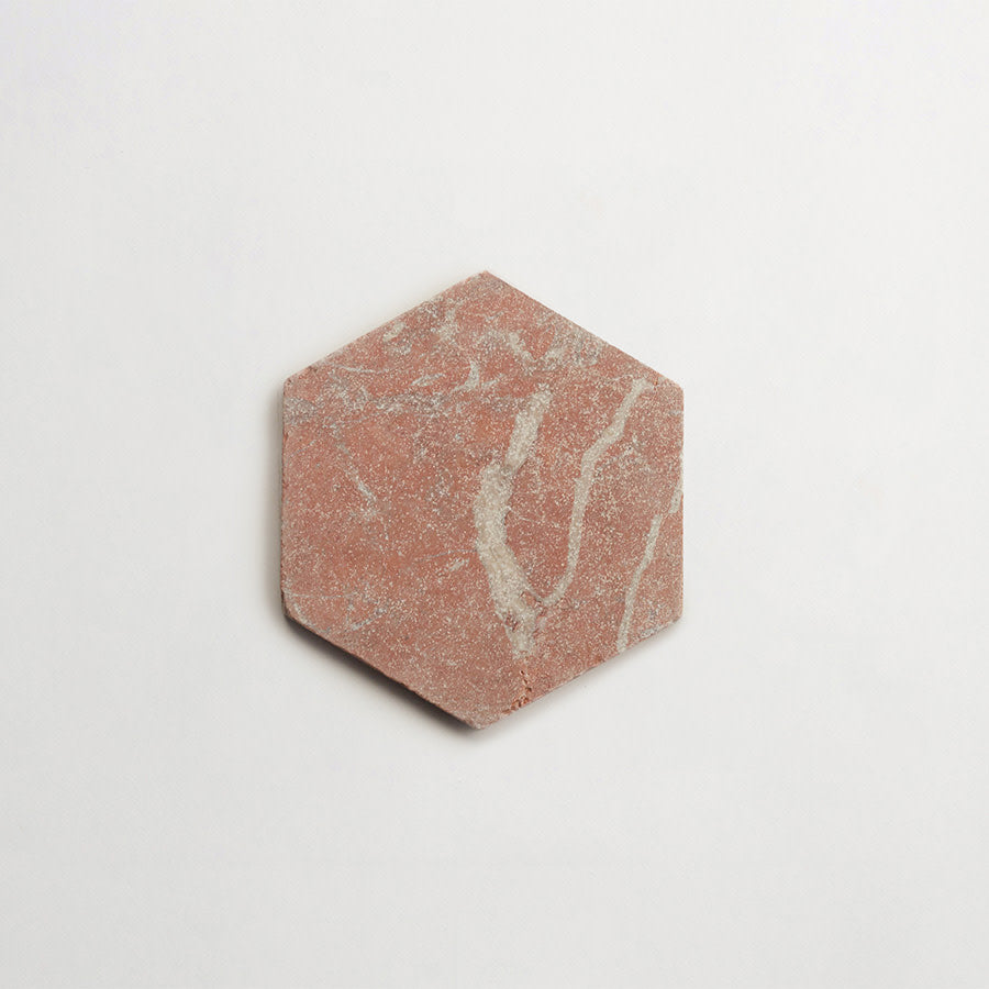 Lapidary stone tile 6¾ in. hex Alicante Red Tumbled.
