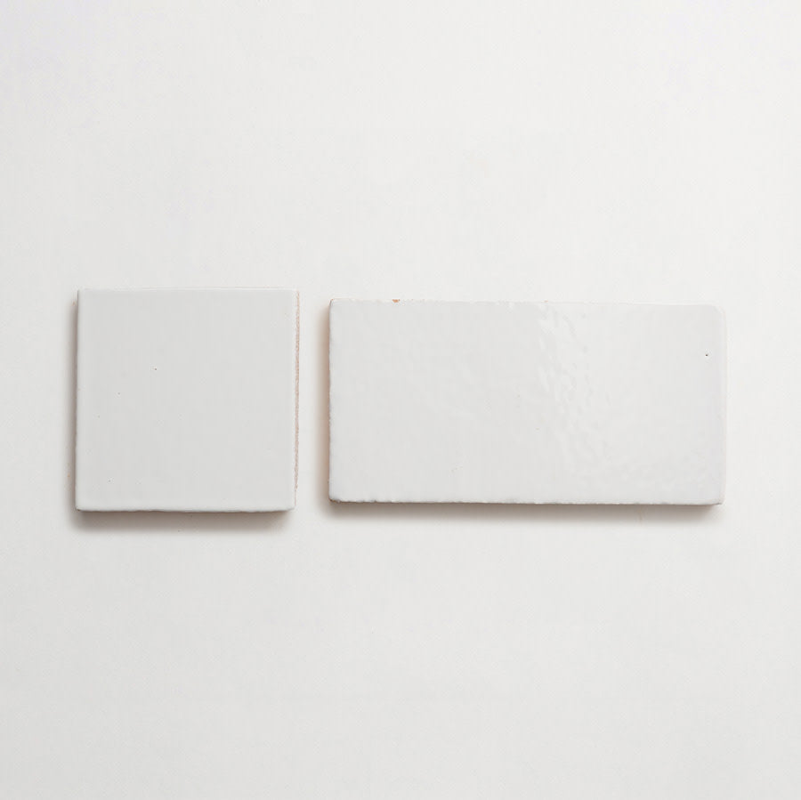 Terracotta square + rectangle forme handmade rustic tile gloss white tile.