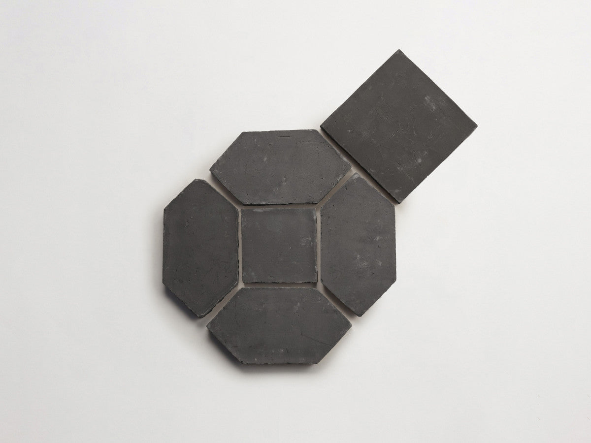 Terracotta Tile Square + Hex (mosaic) Unfinished Black Tile.