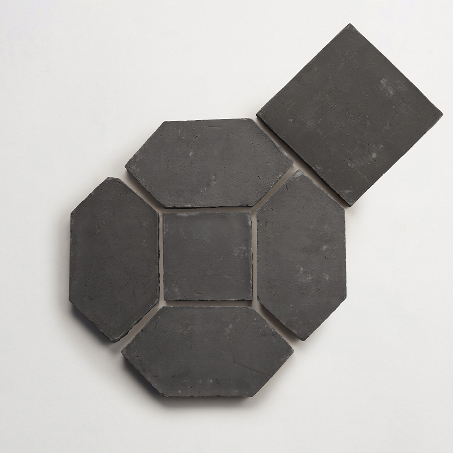 Terracotta Tile Square + Hex (mosaic) Unfinished Black Tile.