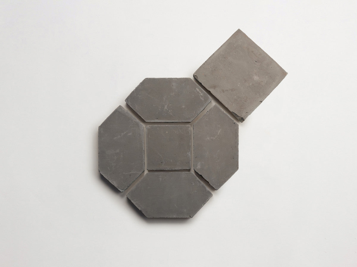 Terracotta Tile Square + Hex (mosaic) Unfinished Grey Tile.