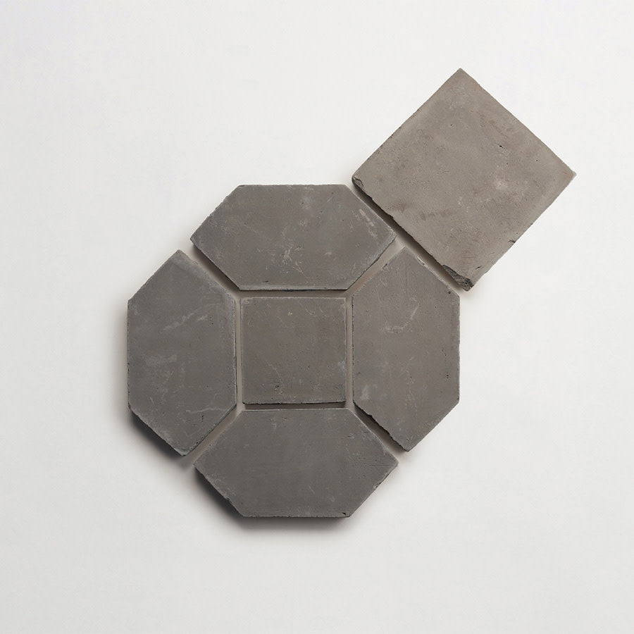 Terracotta Tile Square + Hex (mosaic) Unfinished Grey Tile.
