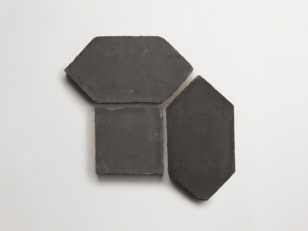 Terracotta Tile 4" Square + Hex Unfinished Black Tile.
