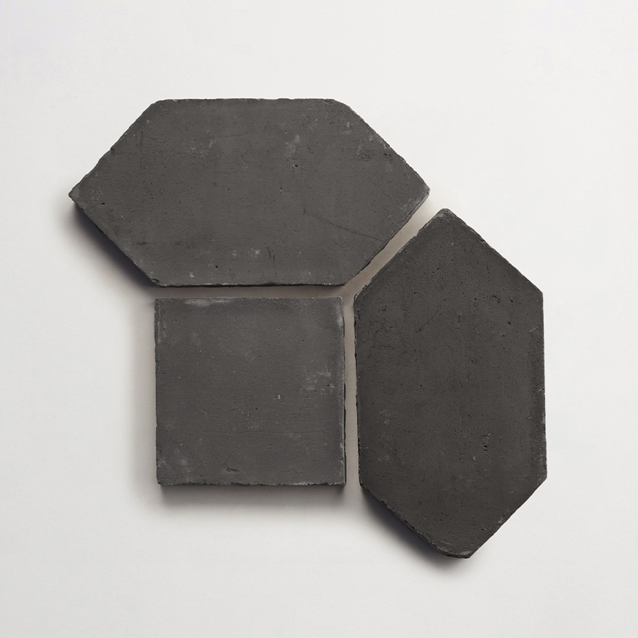Terracotta Tile 4" Square + Hex Unfinished Black Tile.