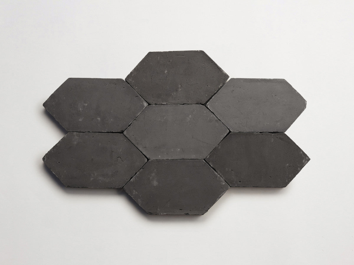 Terracotta Tile 4" Hex Unfinished Black Tile.