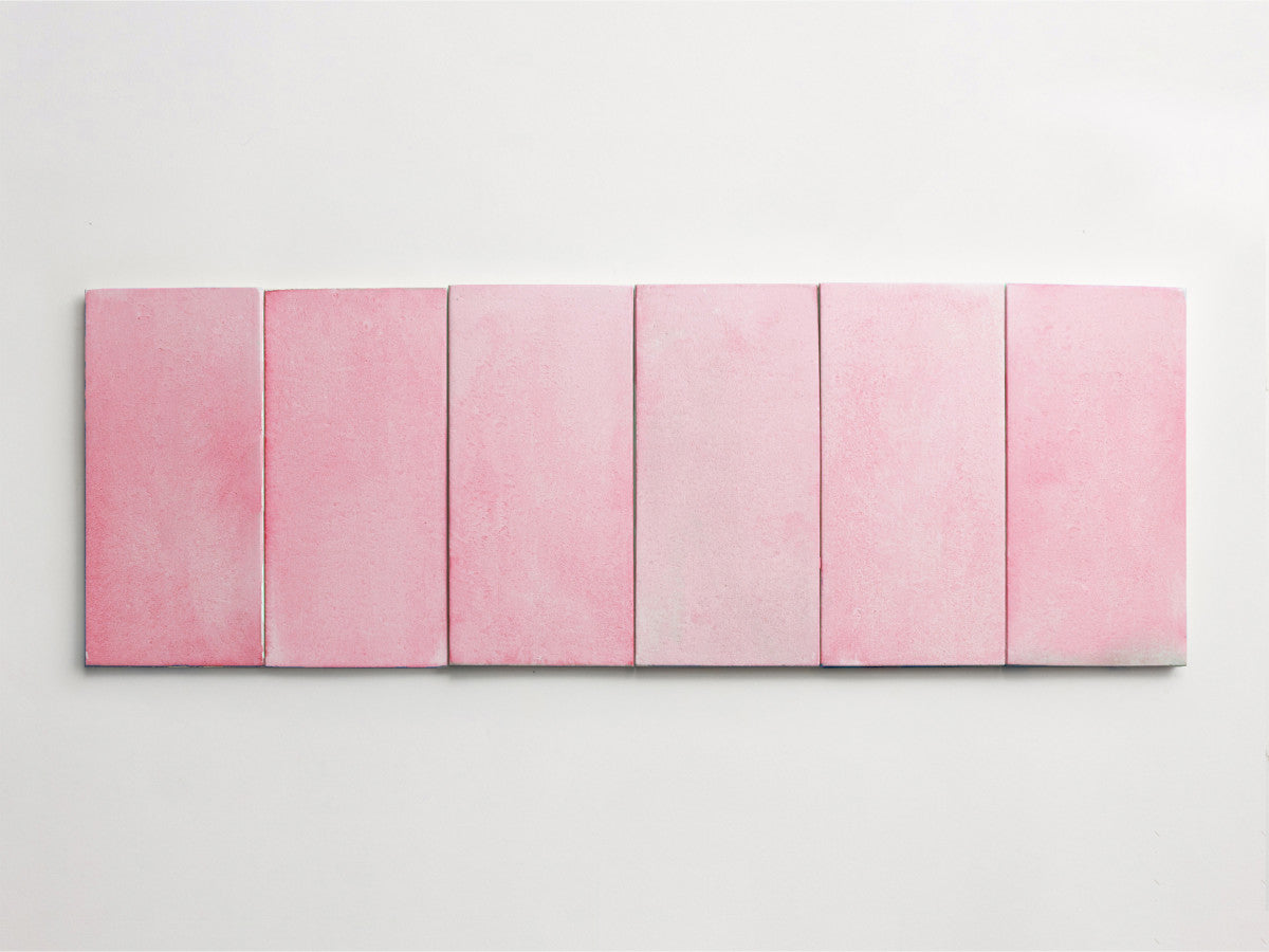 Ceramic Shibori Tile White 8x4 Pink Wash tile.