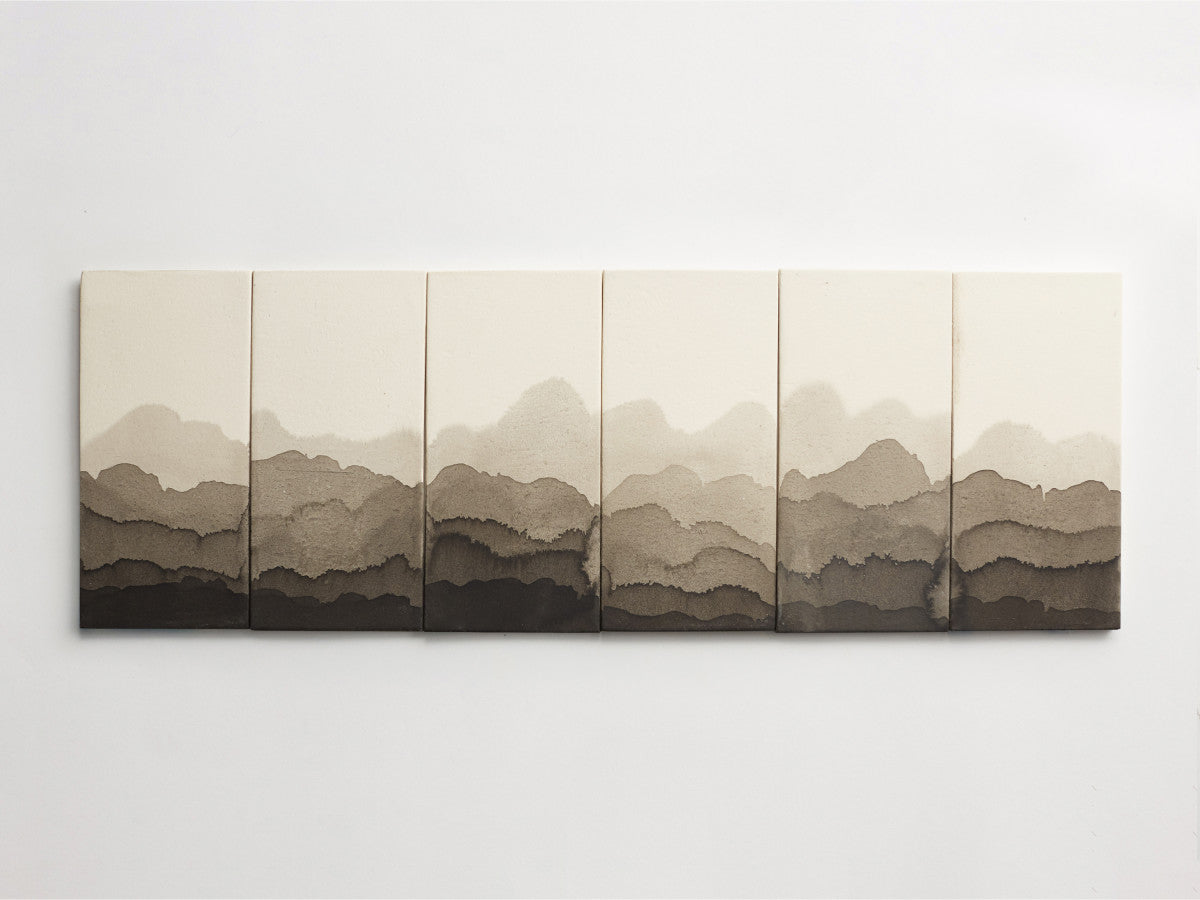 Ceramic Shibori Tile White 8x4 Black Dip tile.