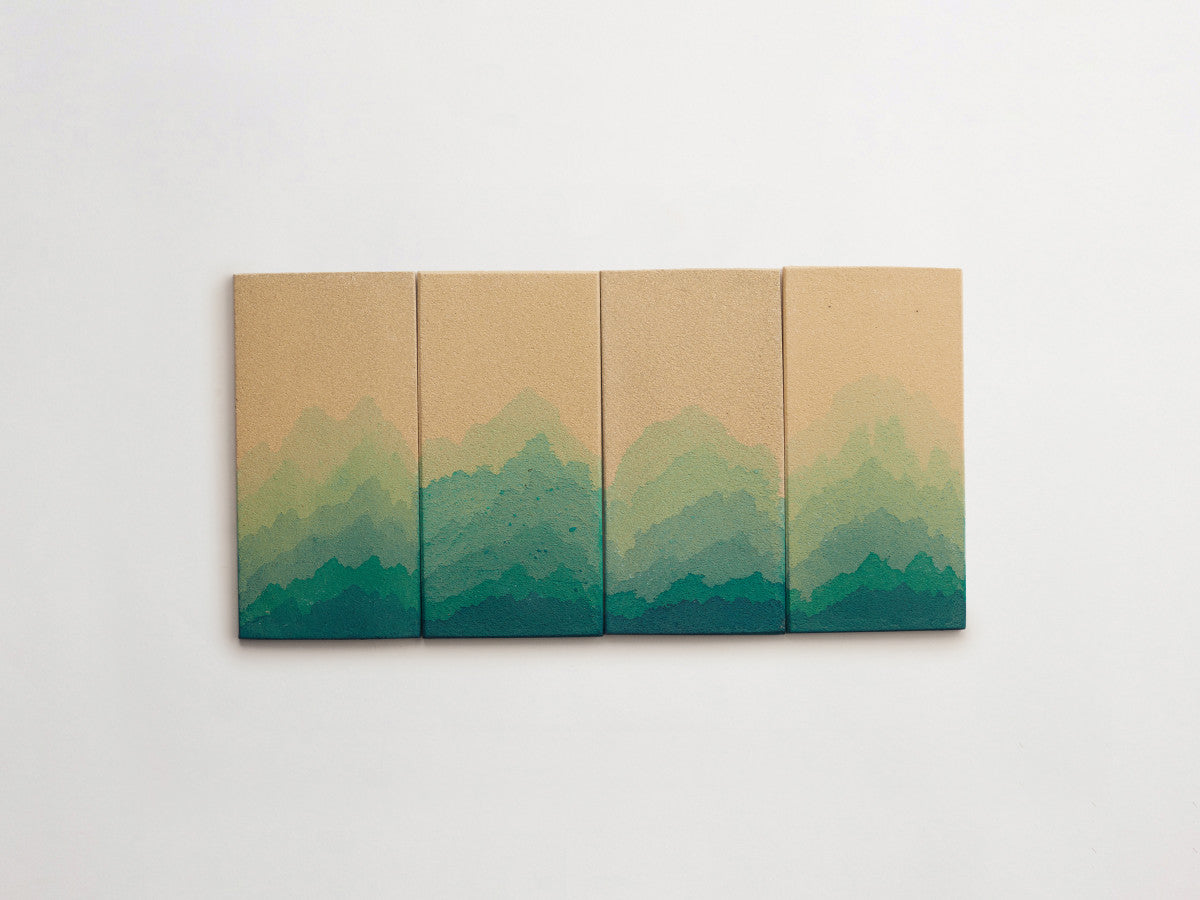 Ceramic Shibori Tile Natural 8x4 Teal Dip tile.