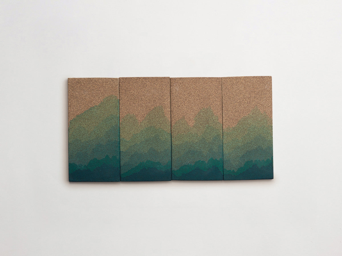 Ceramic Shibori Tile Grey 8x4 Teal Dip tile.