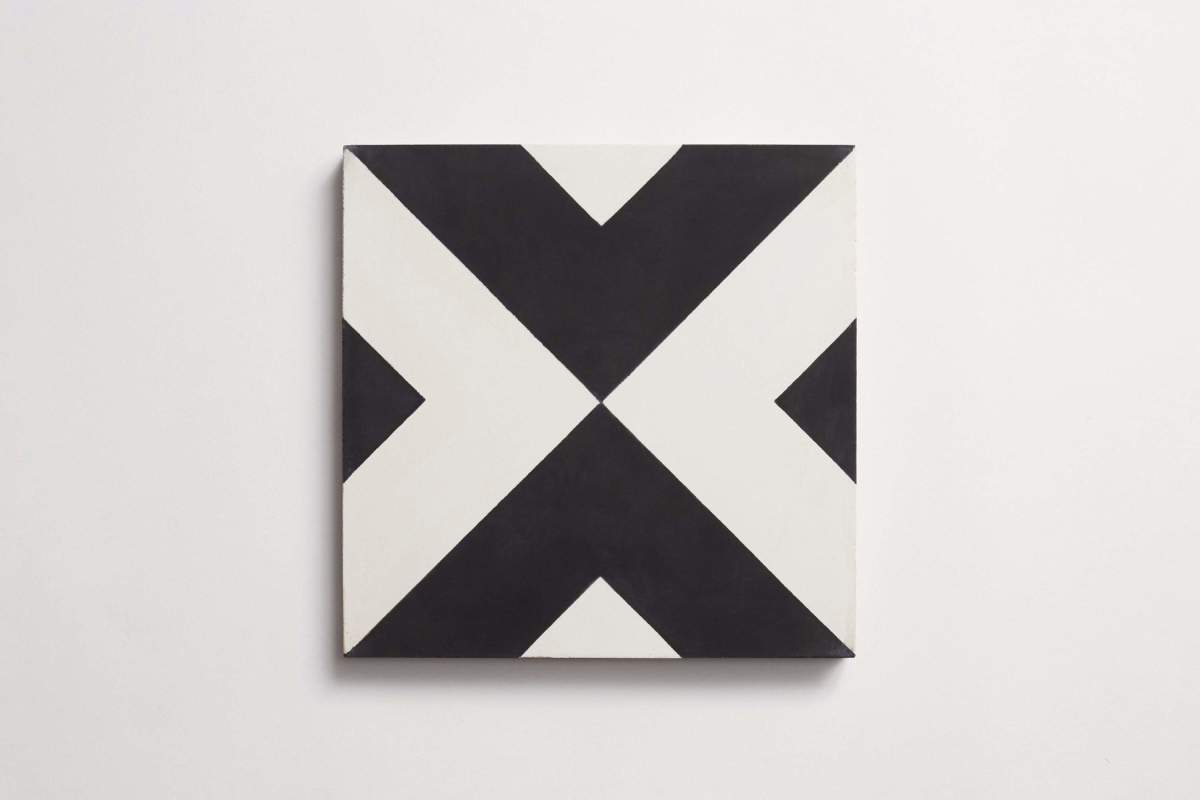 Tile concrete cement black and white checkered pattern.