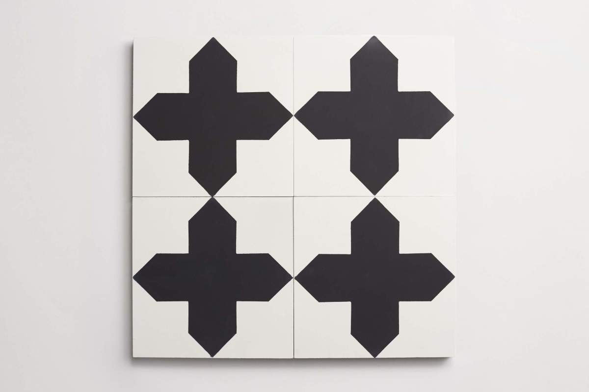 Tile concrete cement compass star cross black white.