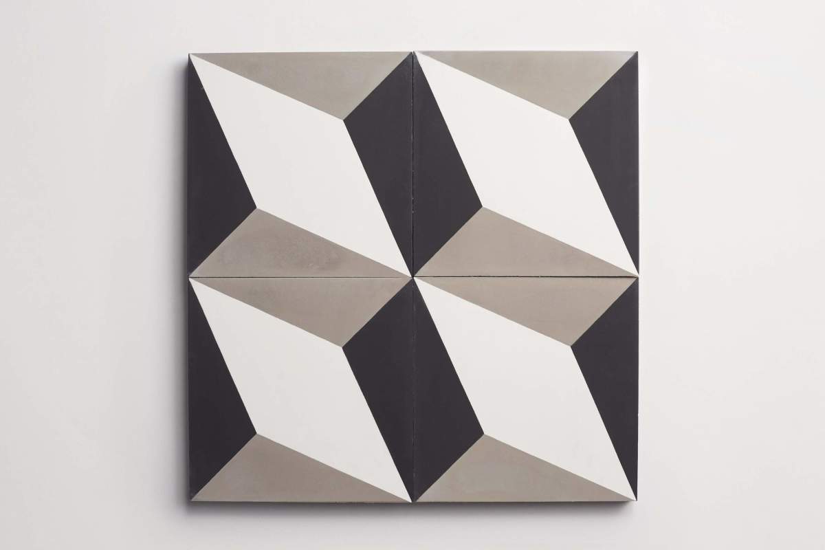 Tile concrete cement diamond twist black white metal.