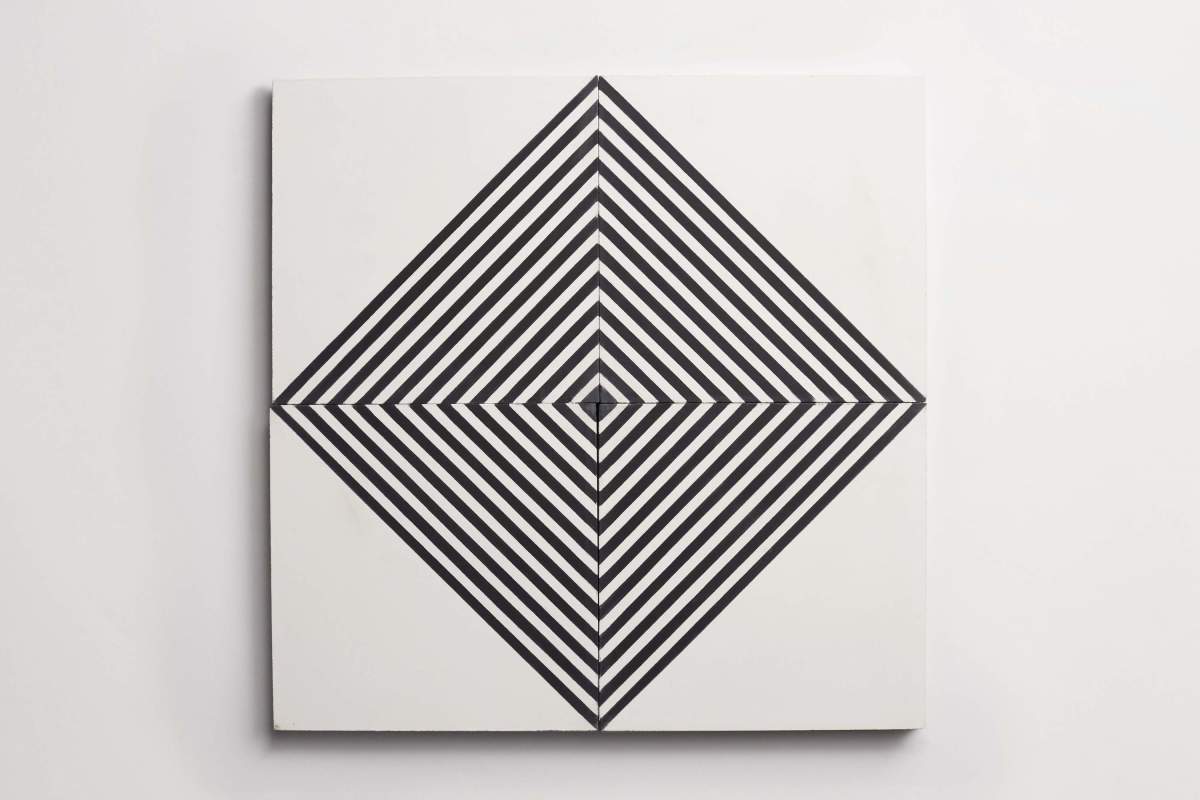 Tile concrete cement faceted square black white.